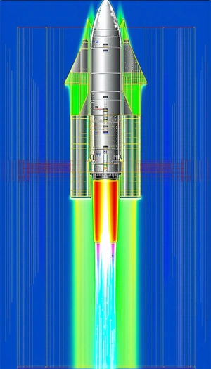 rocket ship shown blue background