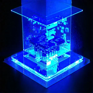 Quantum computer with blue light glow