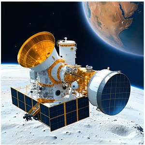 A Spacecraft Is Shown In A Close-up View, With A Large Dish On The Front Of The Spacecraft