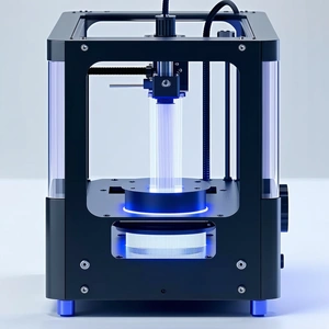 A Large, Blue, Three-dimensional Printer With A Clear Plastic Window On The Front