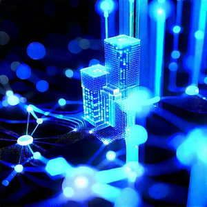 Blockchain Network Visualization With Futuristic Cityscape
