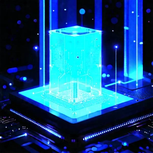Quantum computer with blue light (glow:1.18)