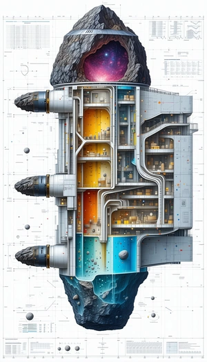 In The Image, There Is A Large, Multi-level Spacecraft With A Variety Of Rooms And Features