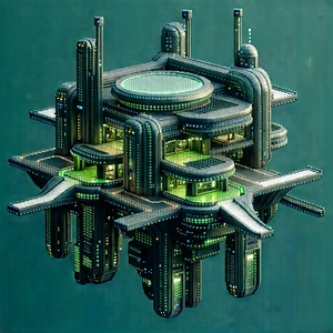 Futuristic Innovation Hub With Futuristic Cityscape,