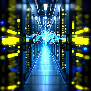 Server Rack With Data Streams With Image, There