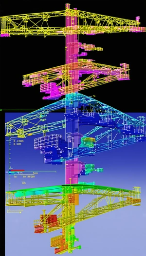 The Image Is A 3d Model Of A Large Structure, Possibly A Building Or A Bridge