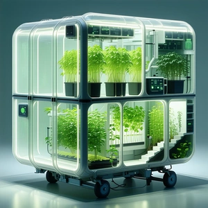 A Large, Clear, And Illuminated Box Filled With Various Plants