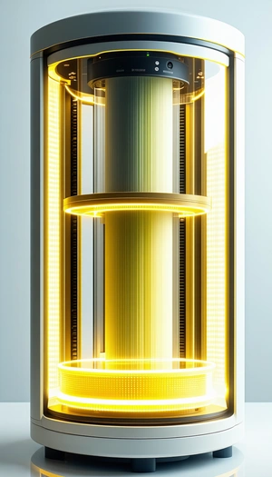 A Yellow And White Striped Cylinder, Which Appears To Be A Light Fixture