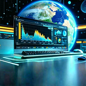 Futuristic Digital Workspace With Computer Monitor