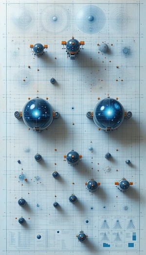 In This Image, There Is A Large Blue And White Drawing Of A Space Station