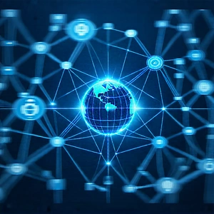 Tech Digital Illustration: Blockchain network visualization