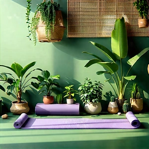 Lifestyle Concept Art: Wellness scene with yoga mat and plants