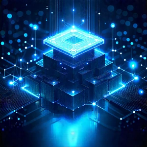 Blockchain Network Visualization With Blue, Three-dimensional