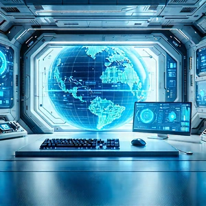 Futuristic (digital:1.32) Workspace With Computer Desk