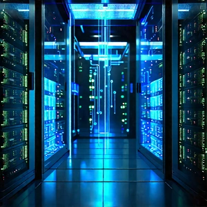 Server Rack With Data Streams With Image, There
