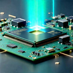 Microchip With Laser Scanning With Close-up Computer