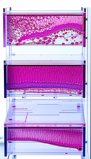 A Display Case With Two Sections, Each Containing A Different Colored Substance