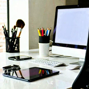 Business Advertising Photography: Workplace with digital devices on desk