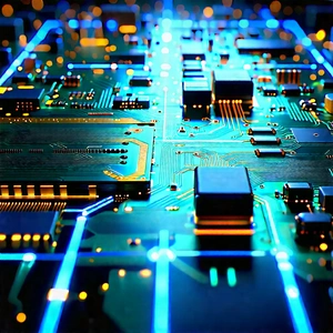 Circuit Board With Holographic Projection With Close-up Computer