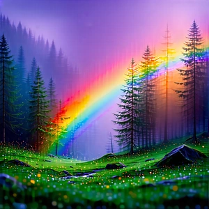Nature Abstract Design: Rainbow Over Forest Clearing With Image, There