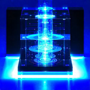 Quantum computer with blue light (glow:1.31)