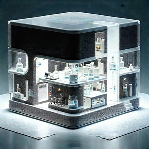 Futuristic Research Laboratory With Three-dimensional Model