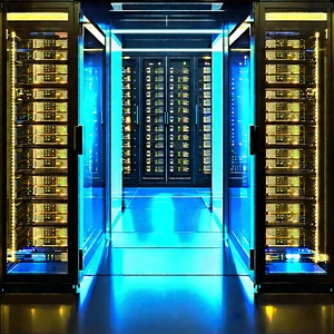Server rack with blue light glow