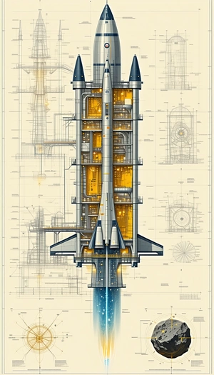 A Space Shuttle Is Shown In A Detailed Drawing, With Its Various Components And Parts Labeled