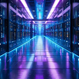 Futuristic Server Room With Large, Well-lit