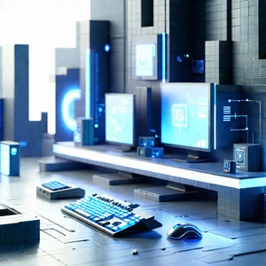 Futuristic Digital Workspace With Image, There