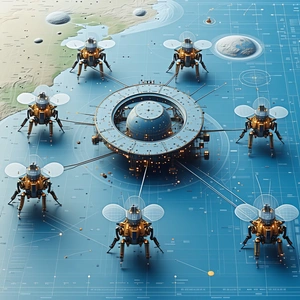 In This Image, There Is A Large, Round Spacecraft Floating In The Middle Of The Ocean