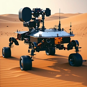 A Large Robotic Vehicle With A Dome-shaped Top, Sitting On A Sandy Surface