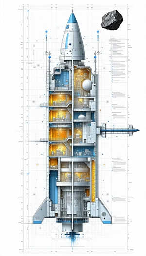 A Large, Detailed Drawing Of A Space Station Is Displayed