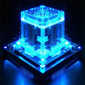 Quantum Computer With Blue Light (glow:1.38) With Blue, Three-dimensional