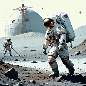 In The Image, There Are Two Astronauts Standing On A Rocky Surface, Possibly On The Moon