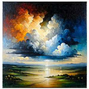 Tech Oil Painting: Cloud computing visualization