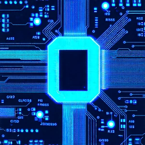 Circuit board with blue light glow