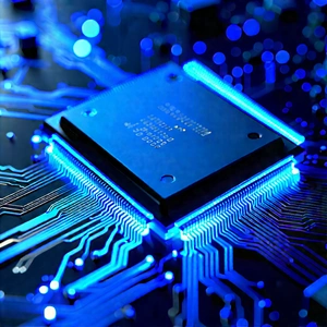 Microchip with blue light glow