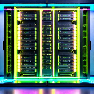 Server rack with neon accents