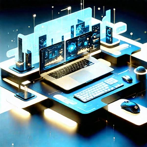 Futuristic (digital:1.41) Workspace With Laptop Computer