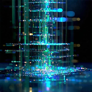 Quantum Computer With Data Streams With Close-up Blue