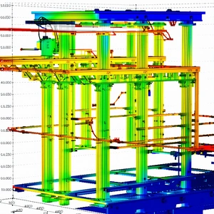 A Large, Three-dimensional Model Of A Building Is Displayed In A Computer-generated Environment