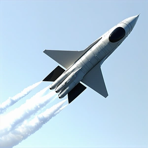 A Jet Is Flying Through The Sky, Leaving A Trail Of Smoke Behind It
