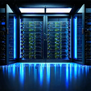 Server Rack With Digital Particles With Large Room
