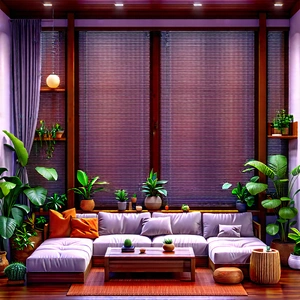 Lifestyle Aerial Photography: Cozy Living Room With Plants And Natural Elements With Image, There