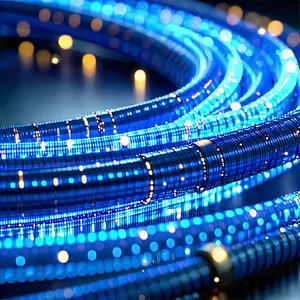Close-up Of Fiber Optic Cables With Close-up Blue