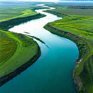 Nature Macro Photography: Aerial View Of Winding River With Large River