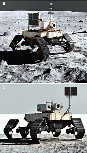 In The Image, There Are Two Pictures Of A Rover On The Moon