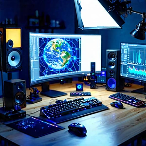 Entertainment Technology In Tech Office With Computer Desk