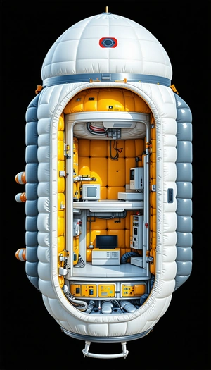 In The Image, There Is A Large, Yellow, Inflatable Structure That Resembles A Space Shuttle